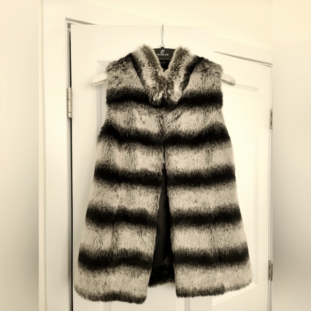 Rachel Zoe Faux Fur Chinchilla Vest, Color-Black & Off White, Size XXS